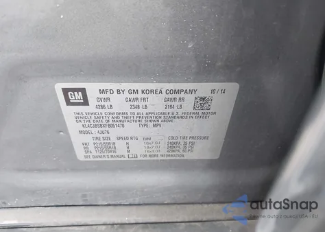 2015 Buick Encore Convenience from USA, damaged, VIN KL4CJBSBXFB051470